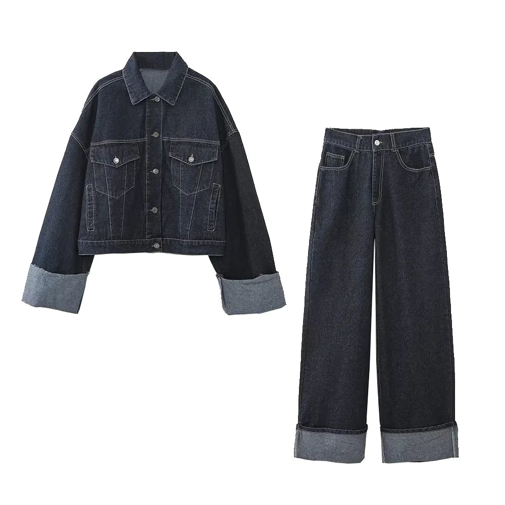 Women's Denim Coat and Trousers Suit